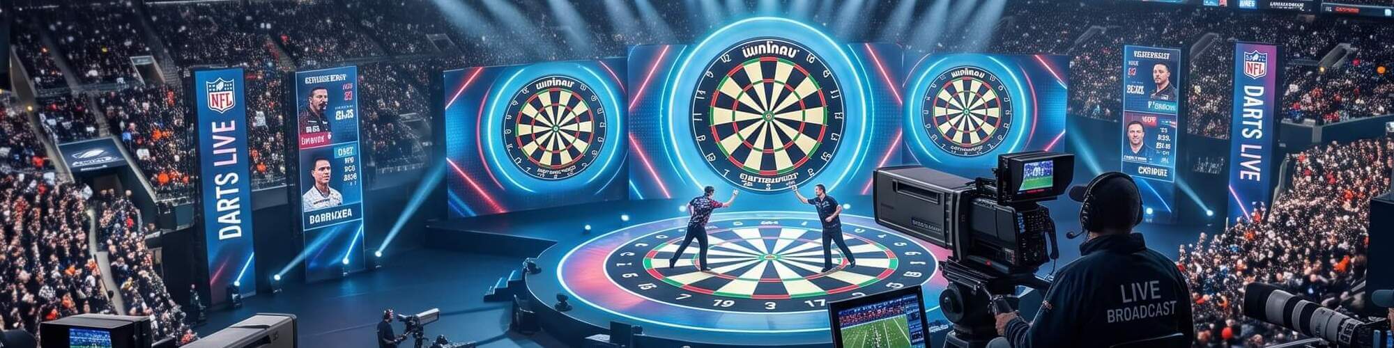 Dark atmospheric representing live Darts sports broadcasts